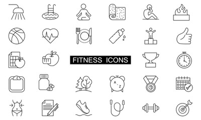 Sport and fitness - minimal thin line web icon set.