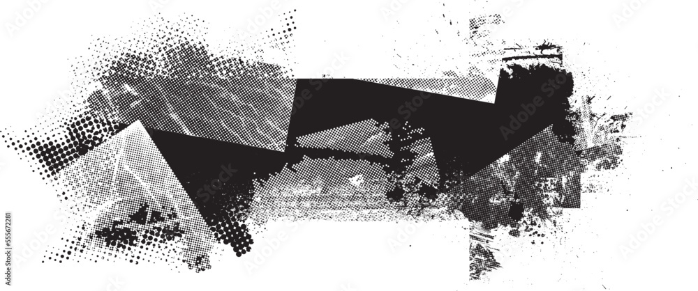 Fototapete Glitch distorted grunge layer  . Noise destroyed texture . Trendy defect error shapes . Overlay grunge texture . Distressed effect .Vector shapes with a halftone dots screen print texture.