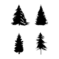 Set of black christmas trees. Vector objects for creating patterns, wallpapers, and decorations.
