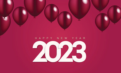 2023 New Year. Banner in the trendy current color viva magenta.