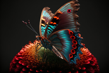 Fototapeta na wymiar Butterfly on a flower close up, Generative AI