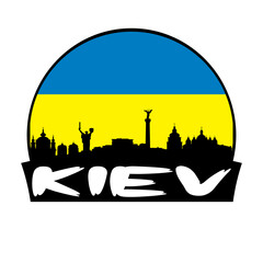 Kiev Ukraine Flag Skyline Silhouette Retro Vintage Sunset Kiev Lover Travel Souvenir Sticker Vector Illustration SVG EPS