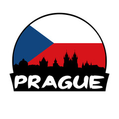 Prague Czechia Flag Skyline Silhouette Retro Vintage Sunset Prague Lover Travel Souvenir Sticker Vector Illustration SVG EPS