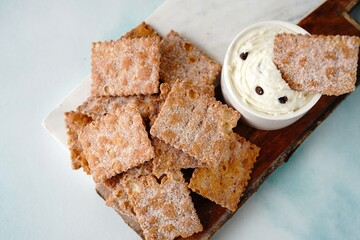 Cannoli chips and dip, selective focus