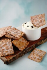 Cannoli chips and dip, selective focus