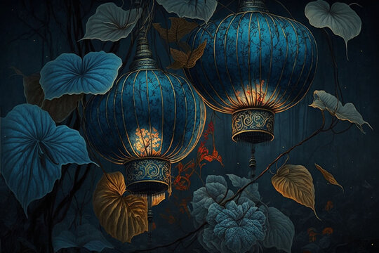 Blue chinese lanterns asian traditions