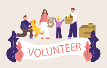 charity concept, society of volunteers, human support. humanitarian help,donation, care about pets