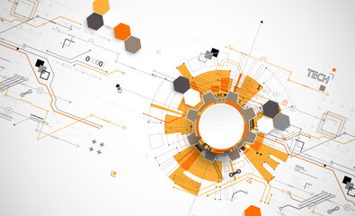 Fototapeta premium Abstract technology concept. Circuit board, high computer color background. Vector illustration with space for content, web - template, business tech presentation.