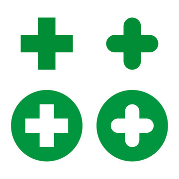 Green medical cross sign. Medical or Pharmacy plus symbol isolated.