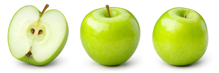Green apple isolated. Apples on white background. Green apple collection. Set with clipping path....