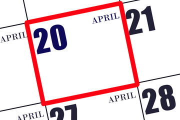 Daily calendar for 21 April. Spring month, day of the year concept.