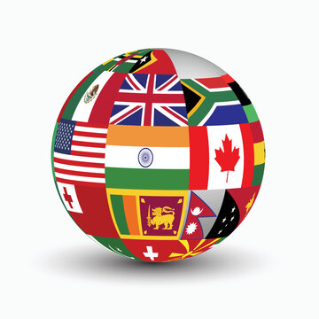 World 3d map with countries flag graphic design 