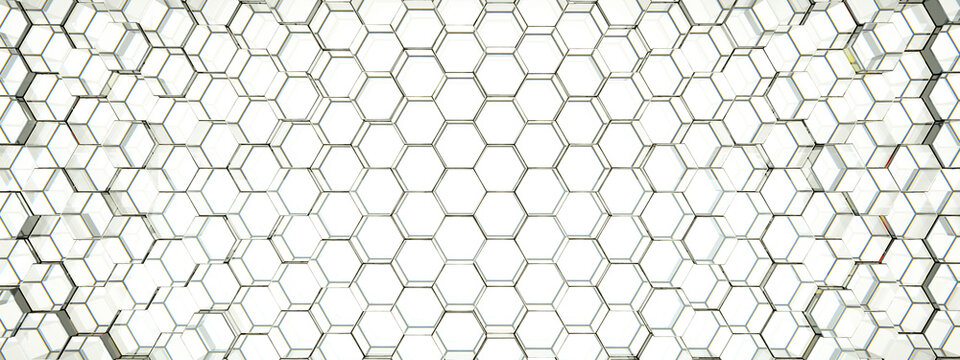 hexagon wall, 3d render, panoramic image