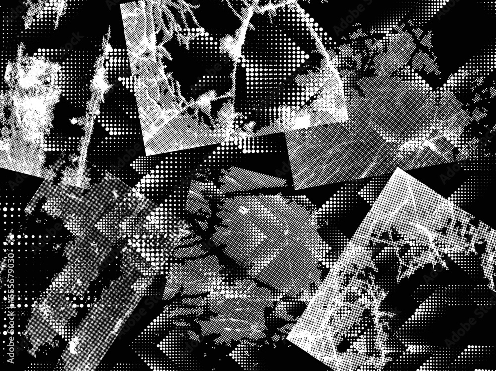 Aufkleber Glitch distorted grunge layer  . Noise destroyed texture . Trendy defect error shapes . Overlay grunge texture . Distressed effect .Vector shapes with a halftone dots screen print texture.