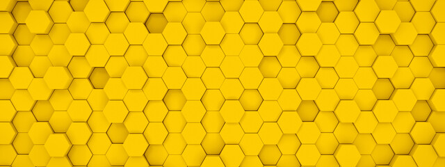 yellow hexagon wall, 3d render, panoramic image
