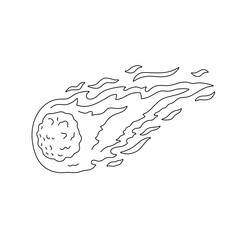 Vector isolated flying falling comet with a fiery trail flames colorless black and white contour line easy drawing © MariMuz