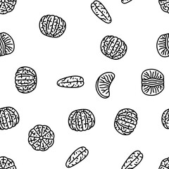 mandarin clementine orange fruit vector seamless pattern thin line illustration