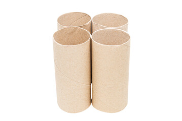 Empty toilet paper rolls isolated on white background. Toilet paper core, Toilet roll core, Toilet paper tube. Paper waste for recycling.