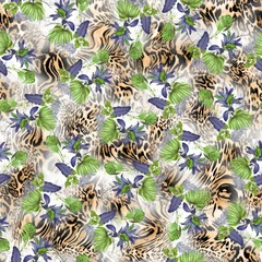 Canvas schilderij Jungle pattern with butterflies and flowers  © yasemin