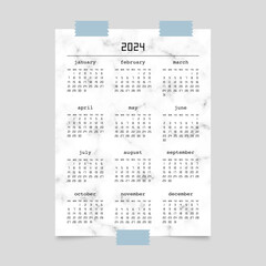 Calendar for 2024 year on poster mockup with marble pattern - 555679898