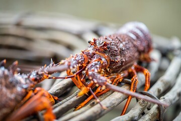 Catching live Lobster in America. Fishing crayfish in Tasmania Australia. ready for chinese new year