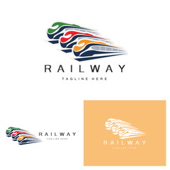 Train Logo Design. Fast Train Track Vector, Fast Transport Vehicle Illustration, Design Fit Locomotive Railroad Company Land Transportation And Fast Delivery