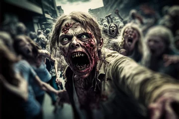 Fotobehang Zombie horde. Zombie apocalypse scene. Generative ai © ink drop