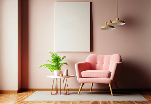 Photo Living Room Interior Wall Mockup In Warm Tones