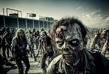 Fotobehang Zombie horde. Zombie apocalypse scene. Generative ai © ink drop
