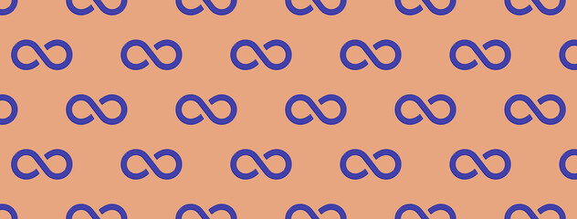 Obraz premium Seamless pattern. Infinity sign is blue, isolated on red orange background. Symbol of infinity. Banner for insertion into site. 3D image. 3d rendering