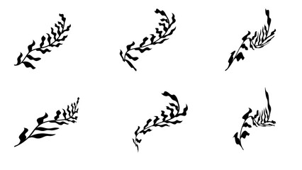 Set of Branches with Leaves Shilouette sketch