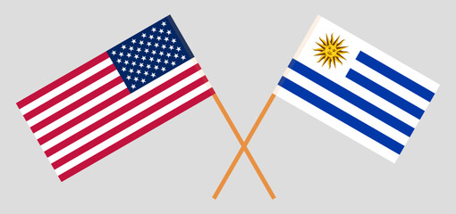 Crossed flags of the USA and Uruguay. Official colors. Correct proportion