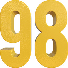 Number 98 Yellow Metal Paint 3D Render