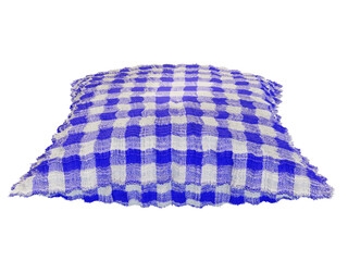 Fluffy blue checkered pillow. 3d render.