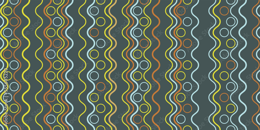 Aufkleber Colorful wavy stripes and rings, seamless pattern. Vector seamless background for print, surface application and decoration.