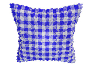 Fluffy blue checkered pillow. 3d render.