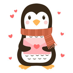 greeting card with cute penguin with envelope
