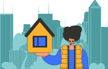 Concept Selling and owning a house. An attractive realtor guy is selling a house.