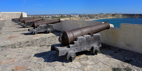 Fototapeta na wymiar Cannons, Sagres Fortress, Sagres, Vila do Bispo, Faro district, Algarve, Portugal