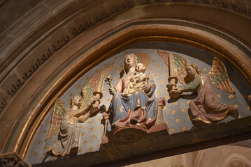 Palma de Mallorca, Spain - 10 Nov 2022: Religious artwork inside the Palma Cathedral