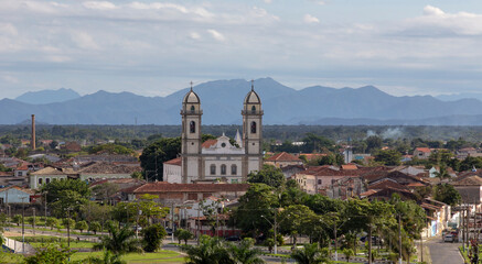 Fototapeta na wymiar Panoramic view of Iguape, colonial city on the southern coast of the state of Sao Paulo, Brazil. Highlight for the Cathedral of Bom Jesus de Iguape
