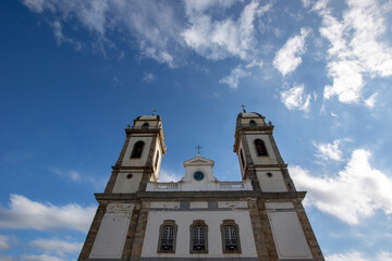 Front view of baroque Cathedral of Good Jesus on Iguape, colonial city on Sao Paulo state, Brazil