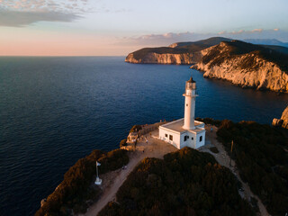 Fototapeta na wymiar aerial view of Lefkada island lighthouse at the cliff