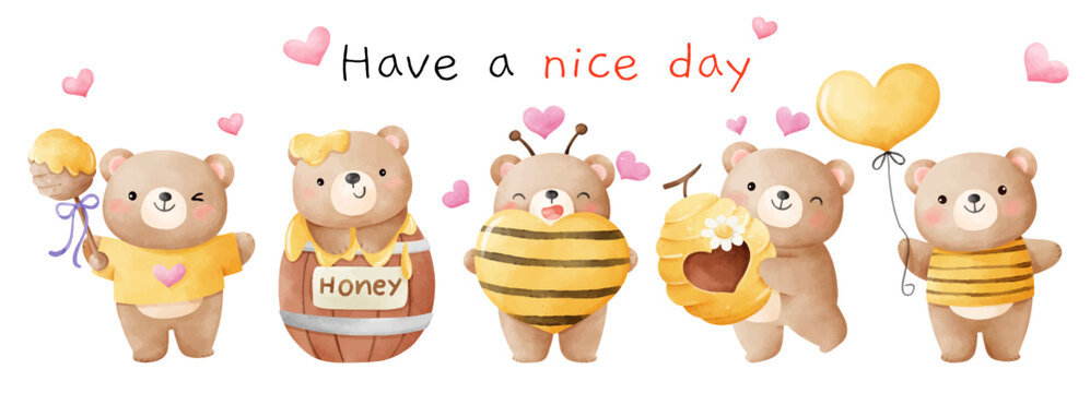 Draw cute bee bear for spring and summer