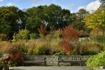 Coin de repos entre les plantes luxuriantes au Jardin des Fleuristes à Laeken 