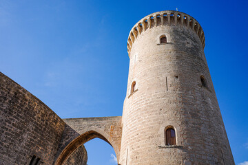 Fototapeta na wymiar Palma, Spain - 8 November, 2022: Torre de Homenaje at the Castel de Bellver, overlooking the city of Palma, Mallorca