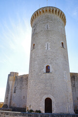 Fototapeta na wymiar Palma, Spain - 8 November, 2022: Torre de Homenaje at the Castel de Bellver, overlooking the city of Palma, Mallorca