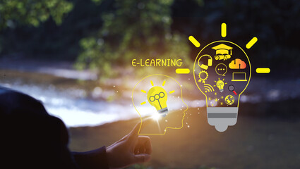 e-learning education concept online learning with webinars, video tutorials, internet lessons