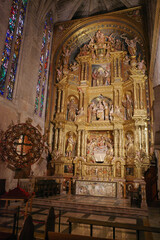 Fototapeta na wymiar Palma de Mallorca, Spain - 10 Nov 2022: Gold Altar decor in the Palma Seo Cathedral Basilica