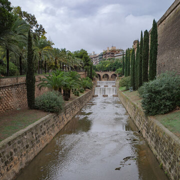 Palma, Mallorca, Spain - 10 Nov 2022: Views along the Torente de la Rierra river